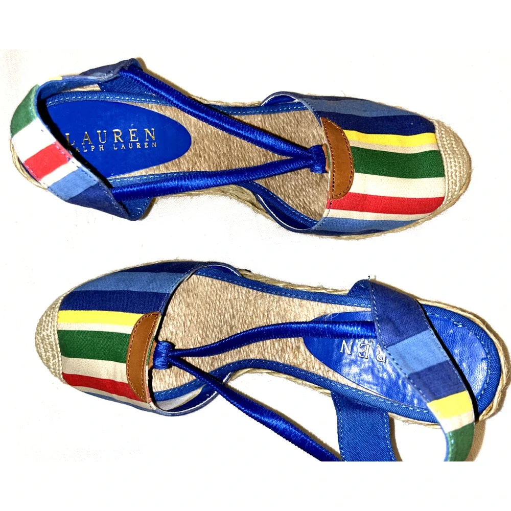Lauren Ralph Lauren Blue Multicolor Striped Espadrille Sandals